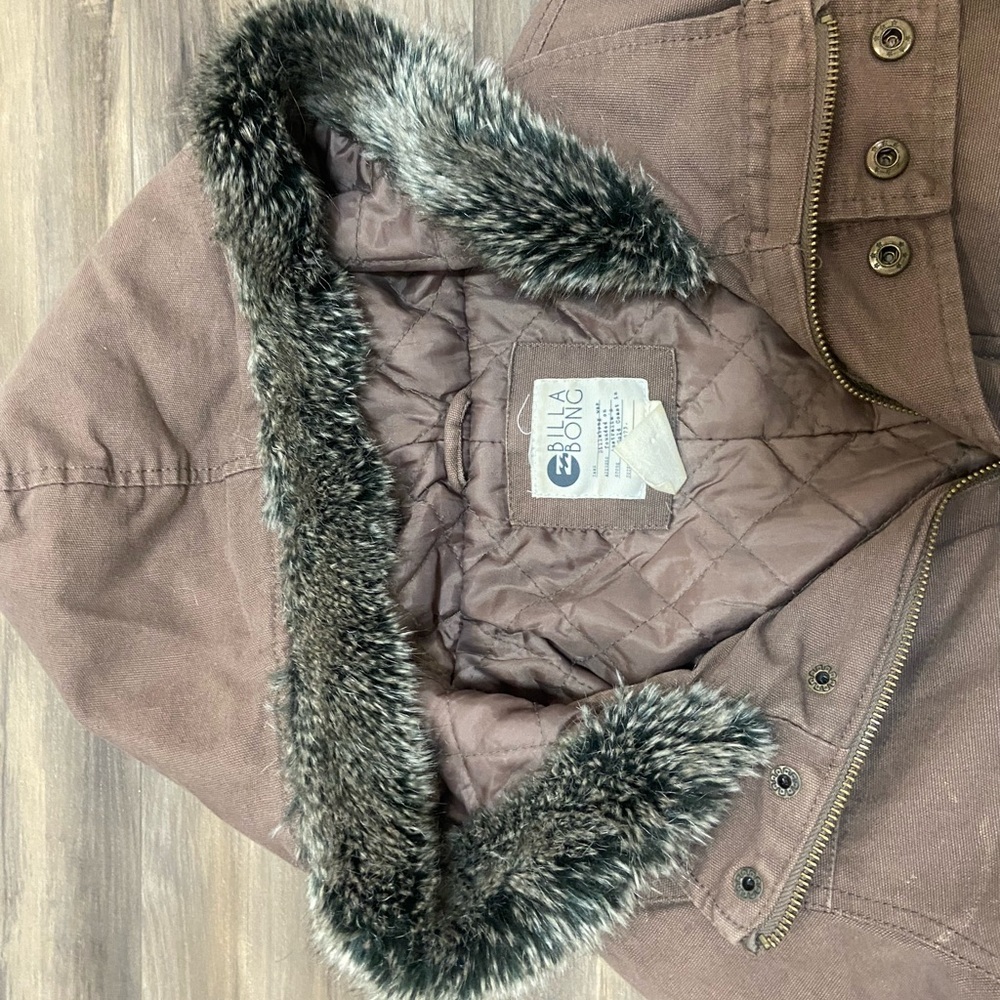 Billabong Y2K Quilted Brown Jacket With Fur Hood - Picture 3 of 7